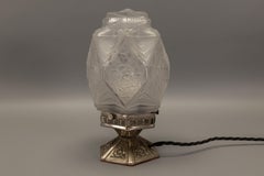 French Art Deco Frosted Glass and Nickel-Plated Brass Table Lamp, 1930s