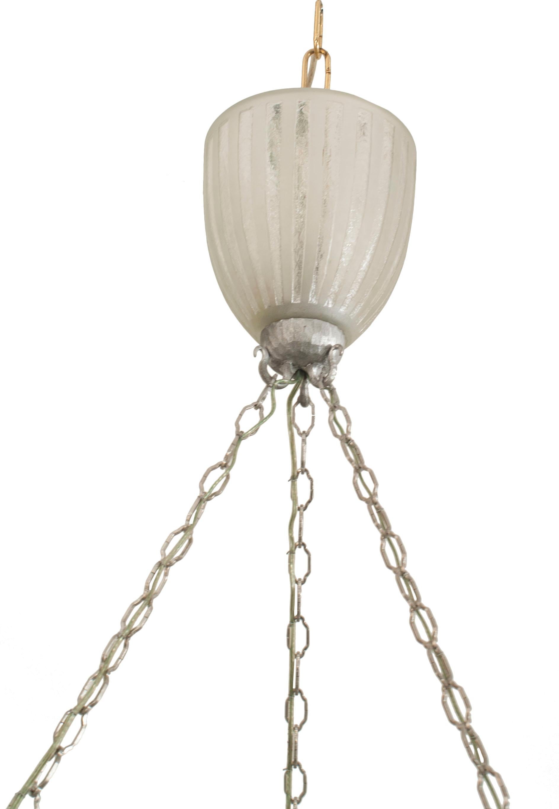 20th Century French Art Deco Frosted Glass Bowl Chandelier Attributed to Daum For Sale