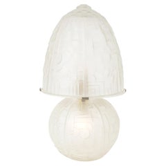 French Art Deco Frosted Glass Table Lamp by Verlys, Normandy, 1930
