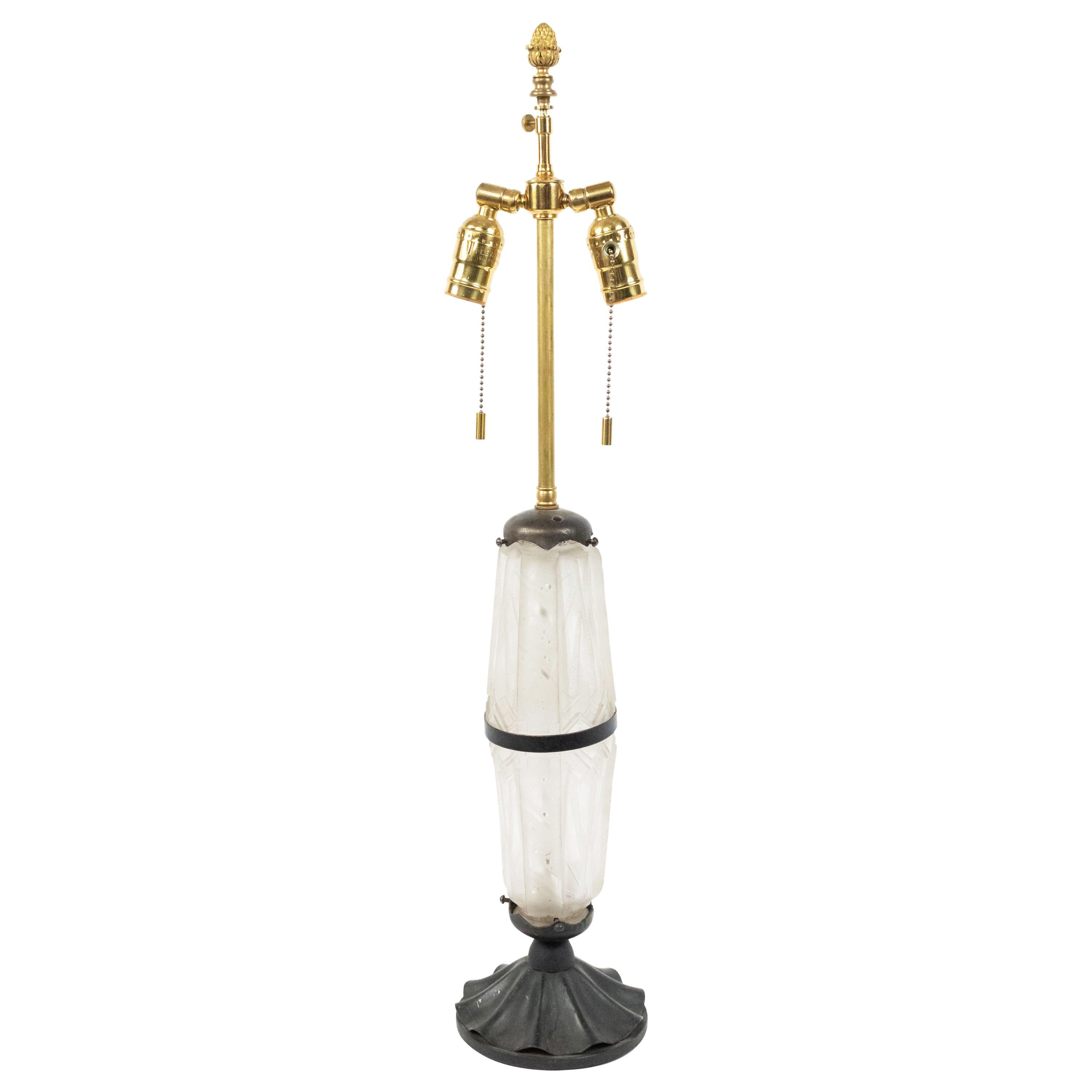 French Art Deco Frosted Glass Table Lamp For Sale