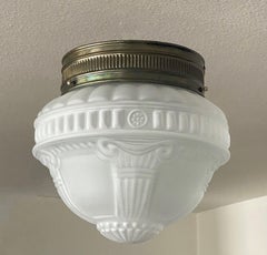 French Art Deco Frosted Art Glass Flush Mount Ceiling Light, 1930s