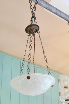 French Art Deco Frosted Molded Glass Plafonnier Pendant