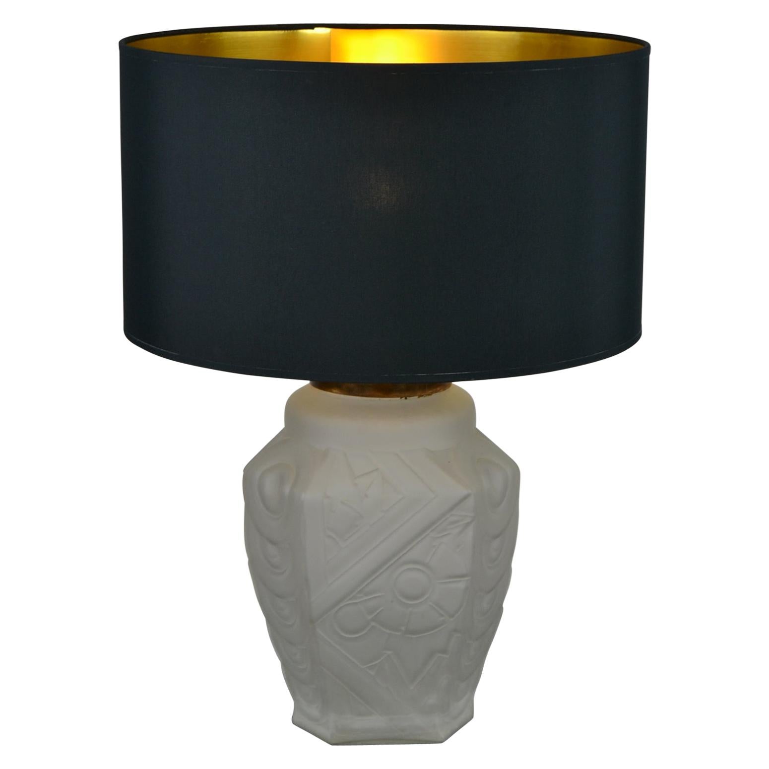 French Art Deco Frosted Moulded Pressed Table Lamp Base in the Style of Degué