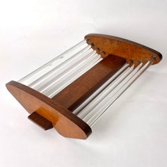 French Art Deco Fruit Platter, Beech Wood with Glass Rods, 1920s