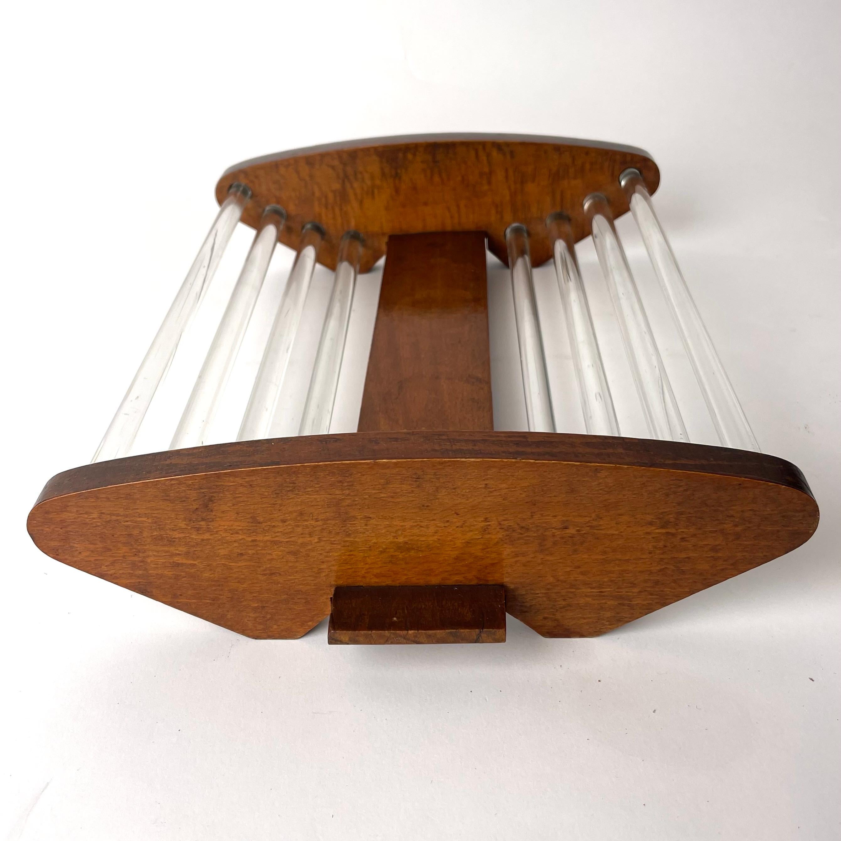 Plato Frutero Art Decó Francés, Madera de Haya con Varillas de Cristal, Años 20 en venta 1
