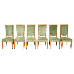 French Art Deco Fruitwood Upholstered Dining Chairs