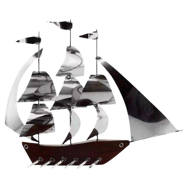 Nave da crociera Art Deco francese di Anthoine Art Bois, Wood 
Chrome, 1920 in vendita