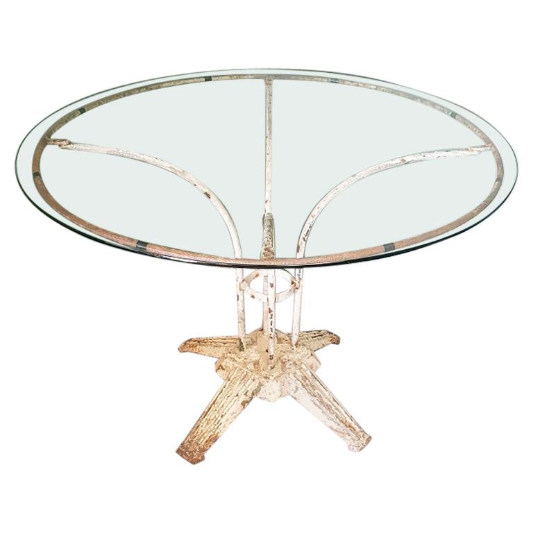 French Art Deco Garden Table with a Metal Frame and Glass Top For Sale