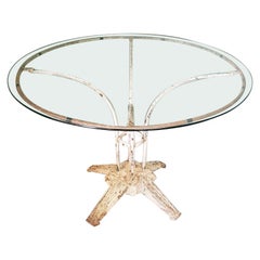 Antique French Art Deco Garden Table with a Metal Frame and Glass Top