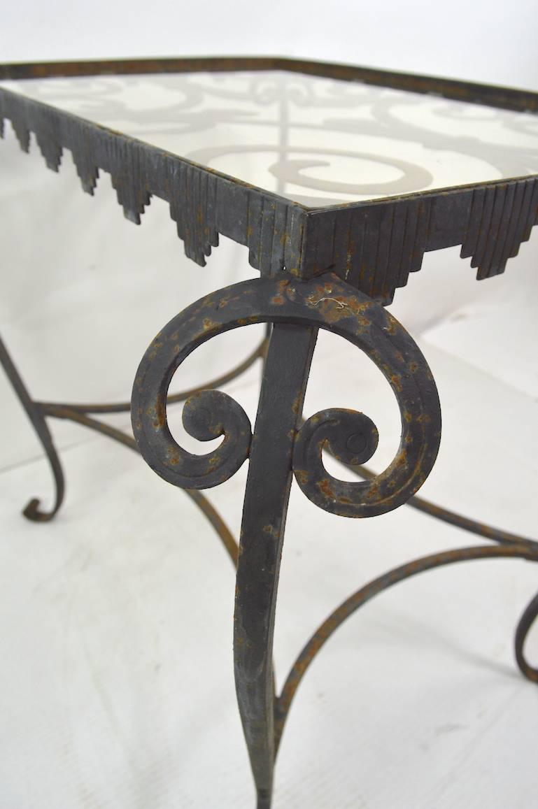 French Art Deco Garden Table with Glass Top 6