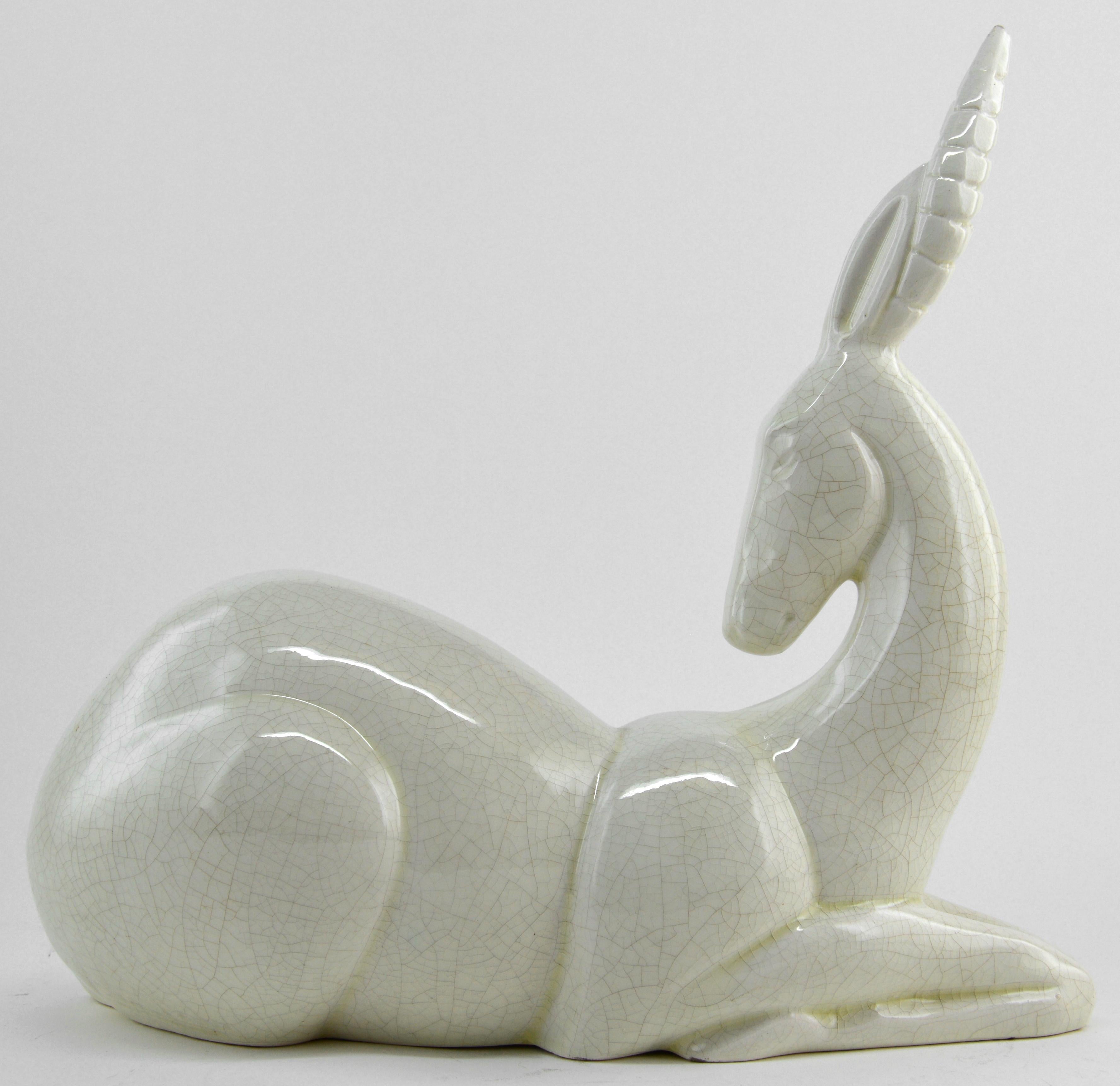 Mid-20th Century French Art Deco Gazelle 'Antelope' by Charles Lemanceau at Saint-Clement, 1930