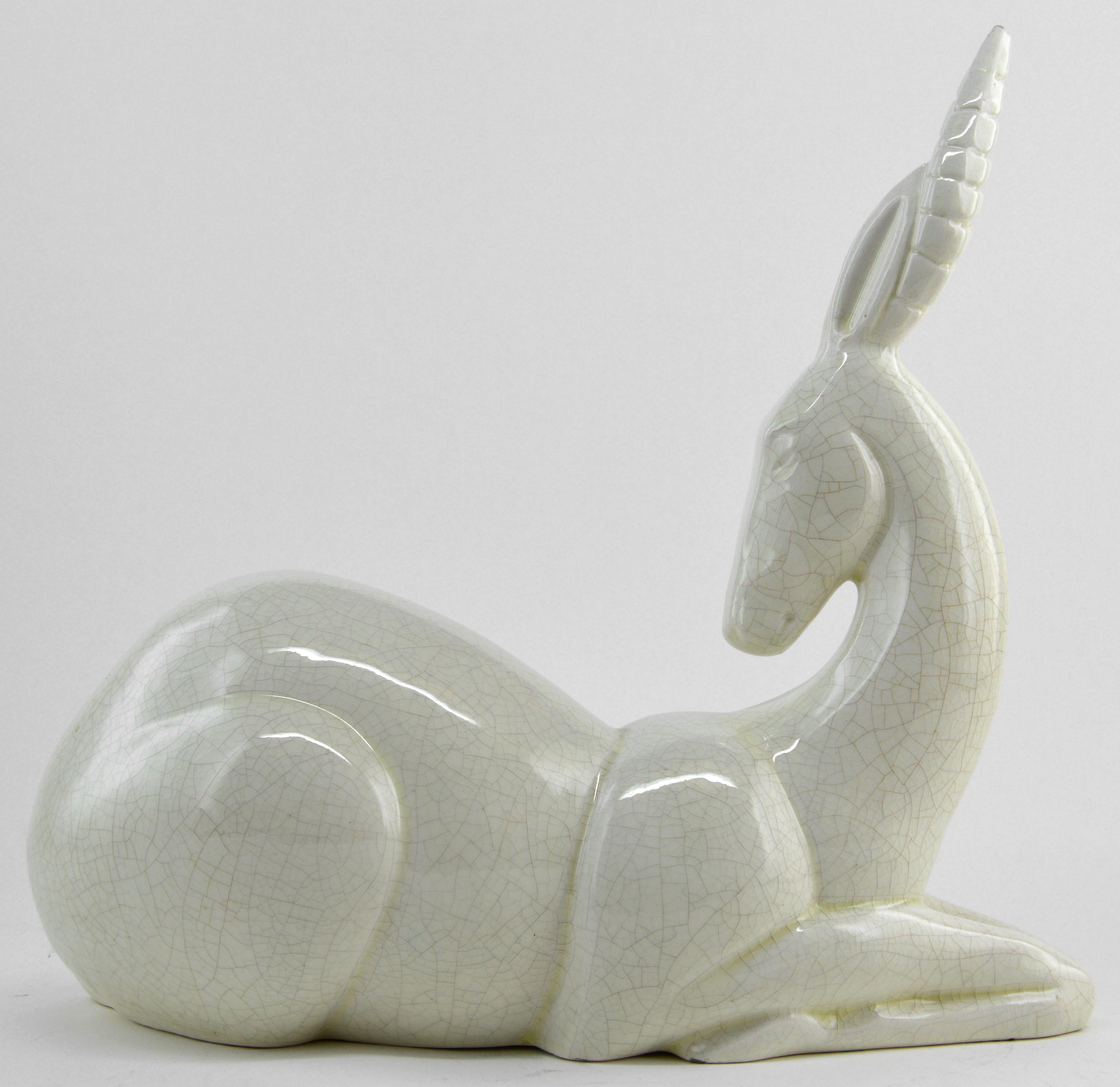 Français Gazelle Art Déco française « Antelope » de Charles Lemanceau à Saint-Clement, 1930