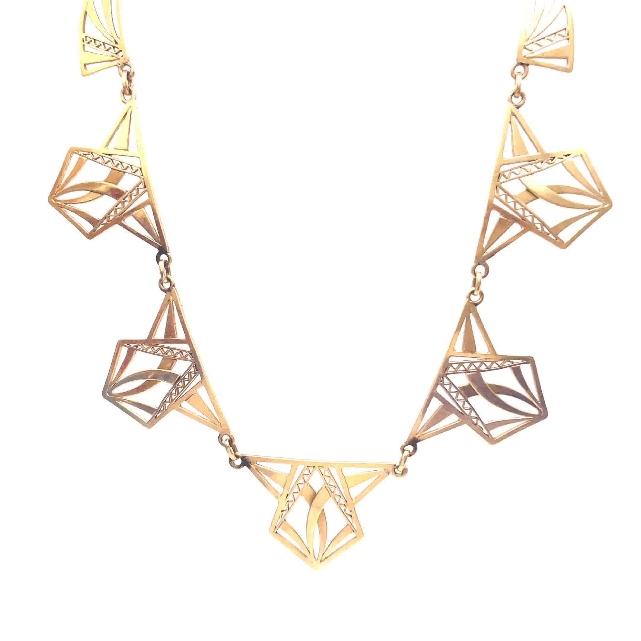 French Art Deco Geometric 18 Karat Gold Necklace In Excellent Condition In Beverly Hills, CA