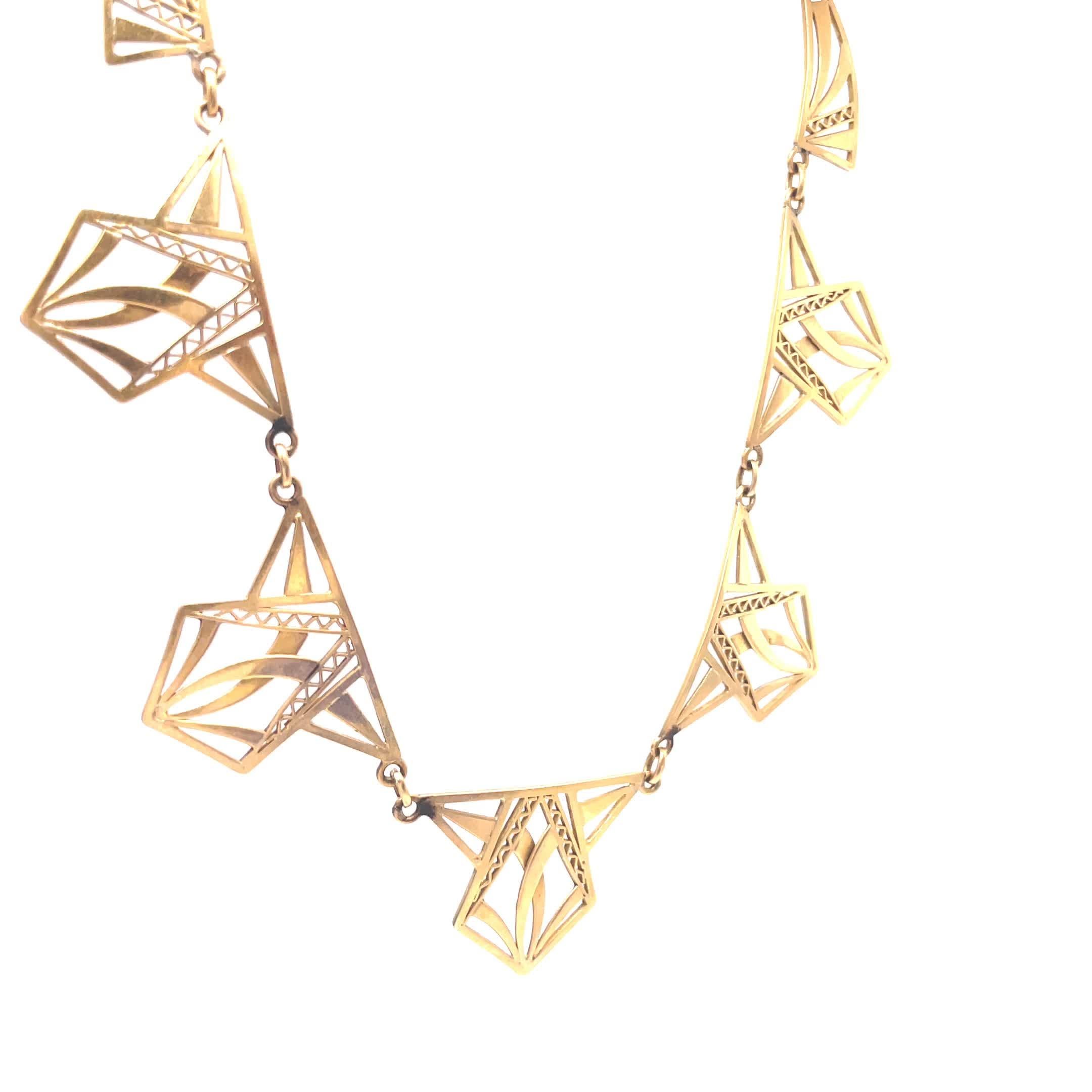 Women's French Art Deco Geometric 18 Karat Gold Necklace