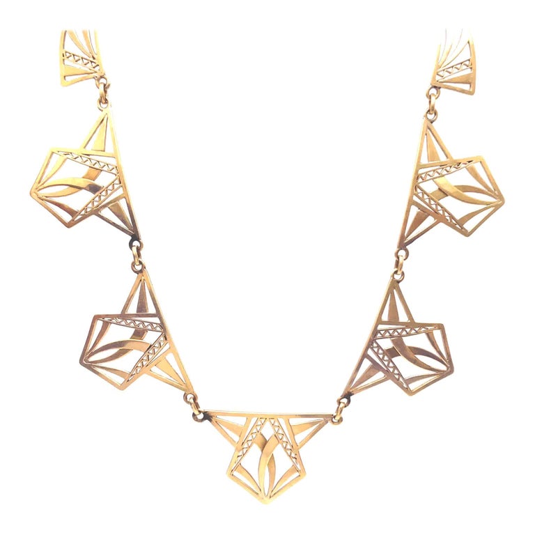 French Art Deco Geometric 18 Karat Gold Necklace For Sale at 1stDibs