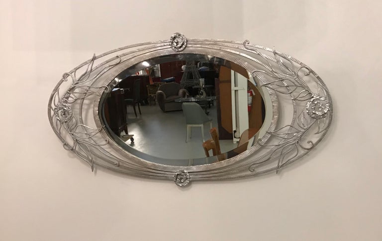 French Art Deco Geometric and Floral Wall Mirror In Excellent Condition For Sale In North Bergen, NJ