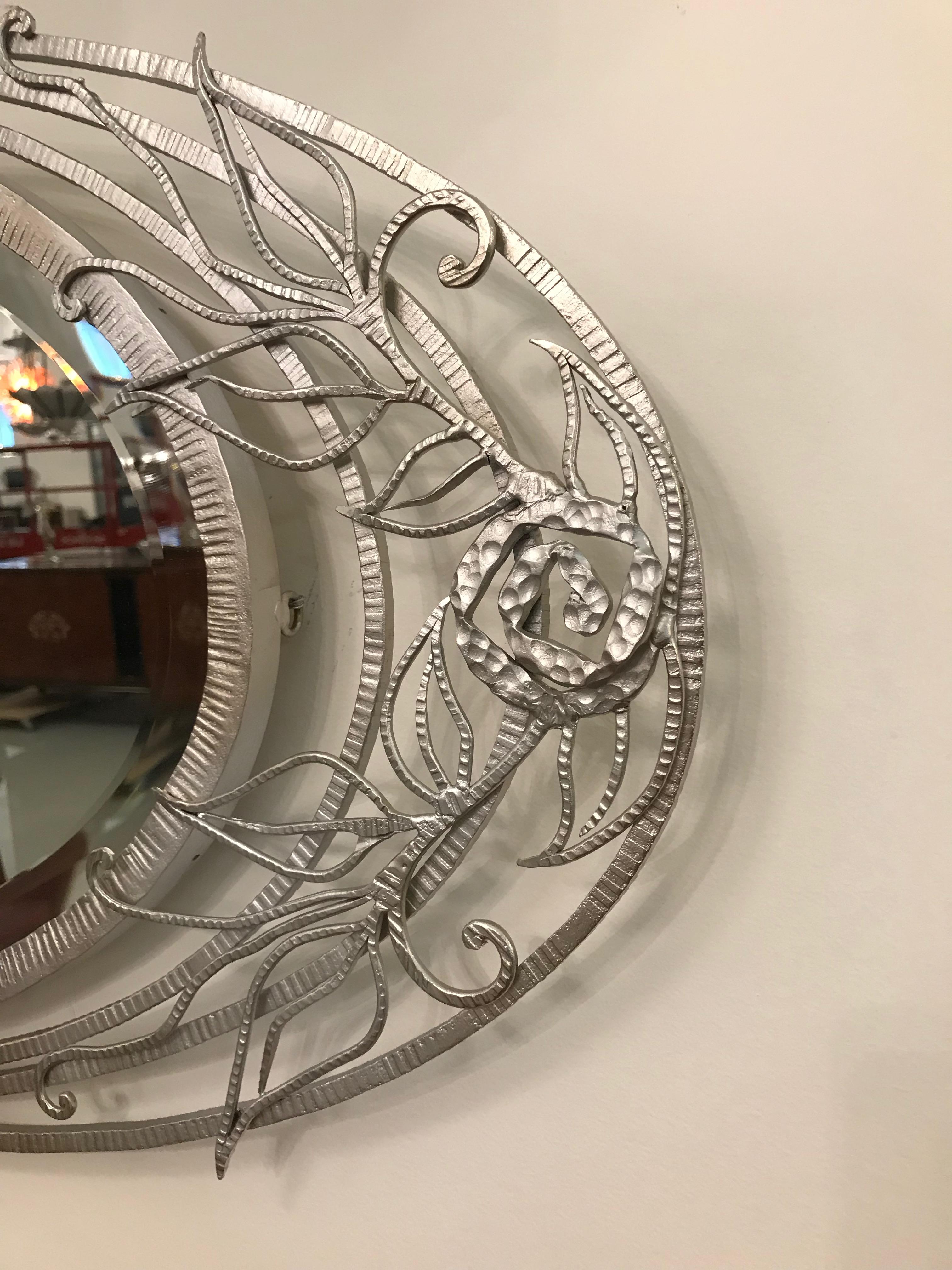 20th Century French Art Deco Geometric and Floral Wall Mirror For Sale