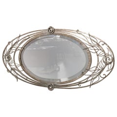 Miroir mural Art déco français à motifs géométriques et floraux