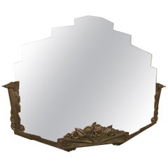 Miroir mural Art déco français géométrique et floral avec motif de gratte-ciel