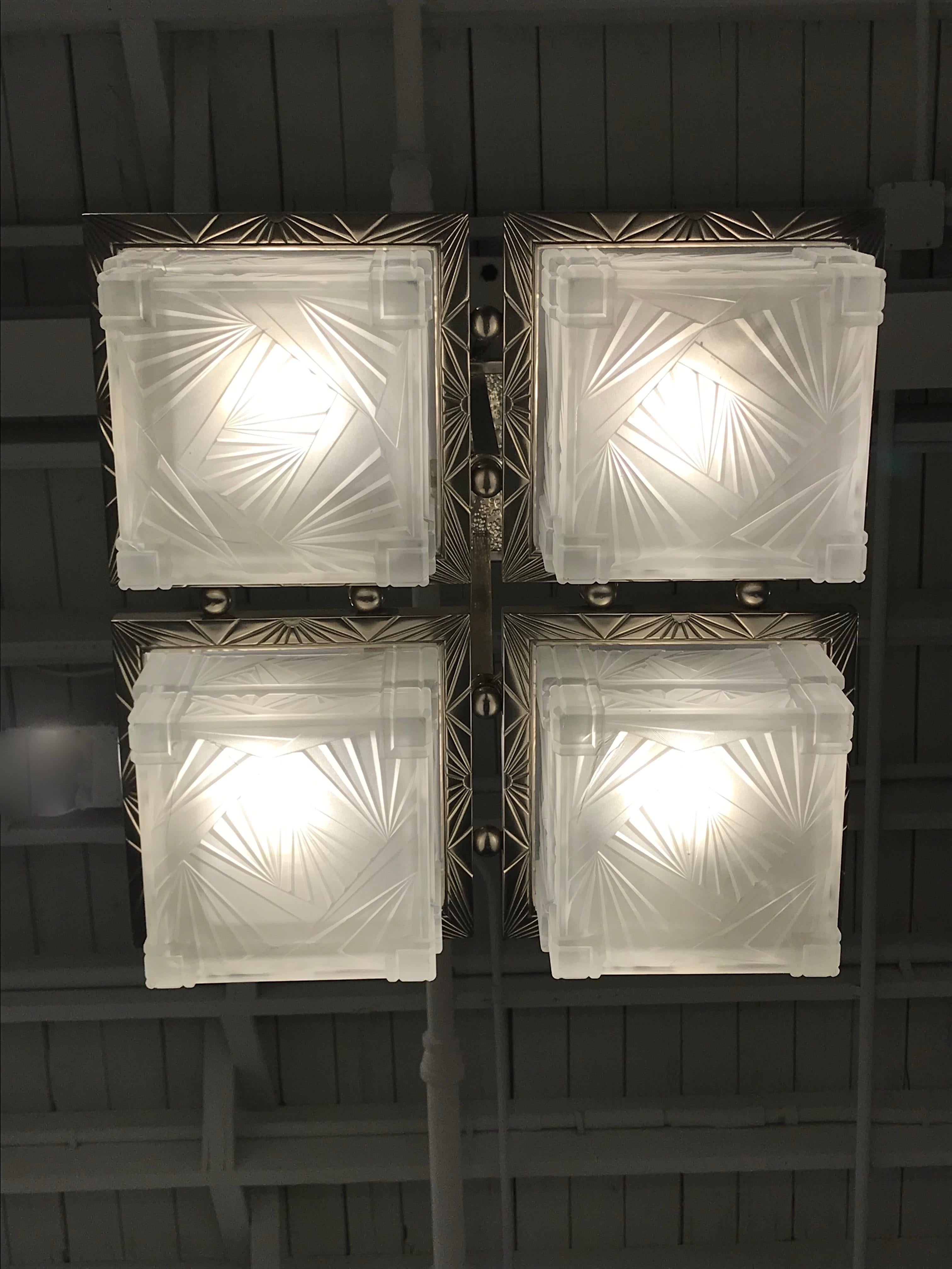 20th Century French Art Deco Geometric Chandelier