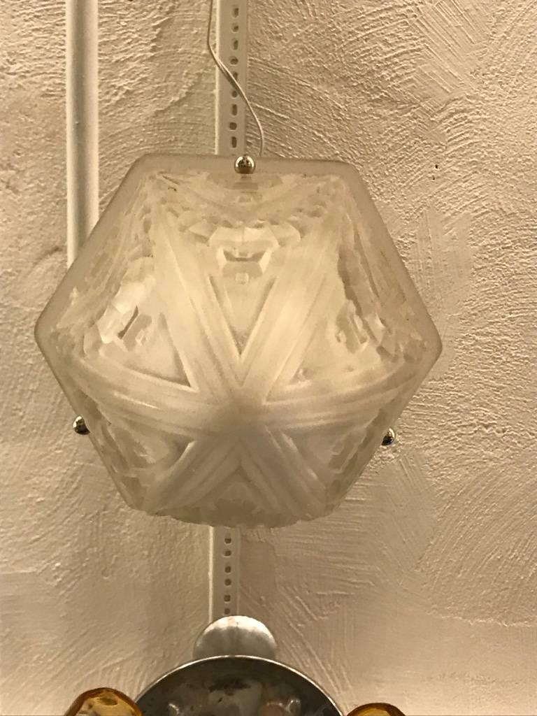 French Art Deco Geometric Chandelier Pendant by Schneider For Sale 3