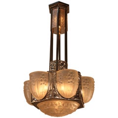 French Art Deco Geometric Chandelier Signed by G. Leleu