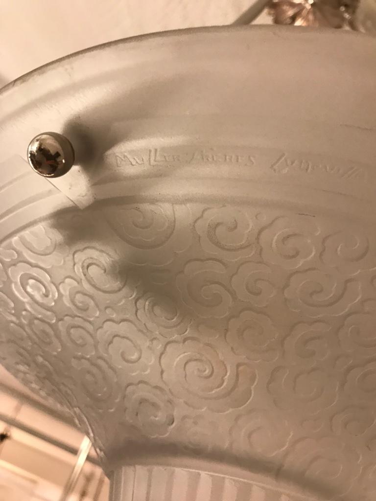 Lampadario geometrico francese Art Déco firmato da Muller Frères Luneville in vendita 6
