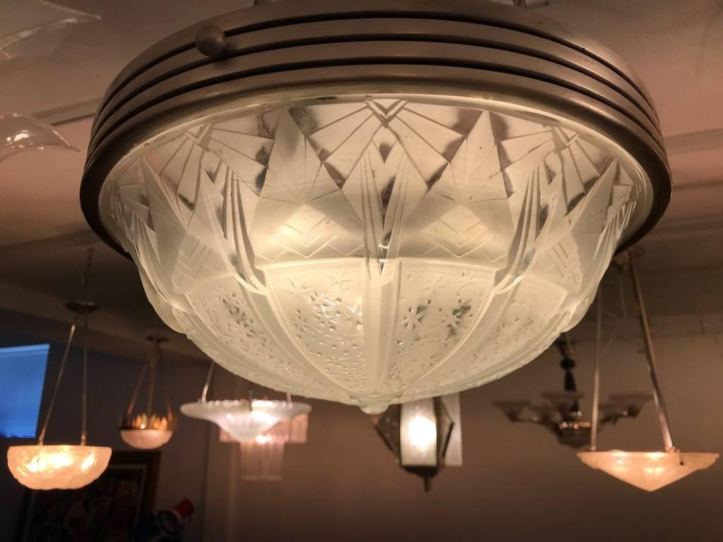 French Art Deco Geometric Chandelier Signed by Muller Frères Luneville For Sale 5