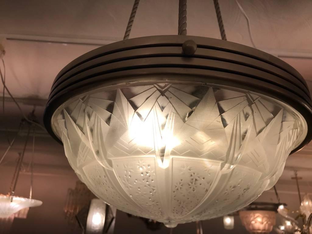 French Art Deco Geometric Chandelier Signed by Muller Frères Luneville For Sale 6