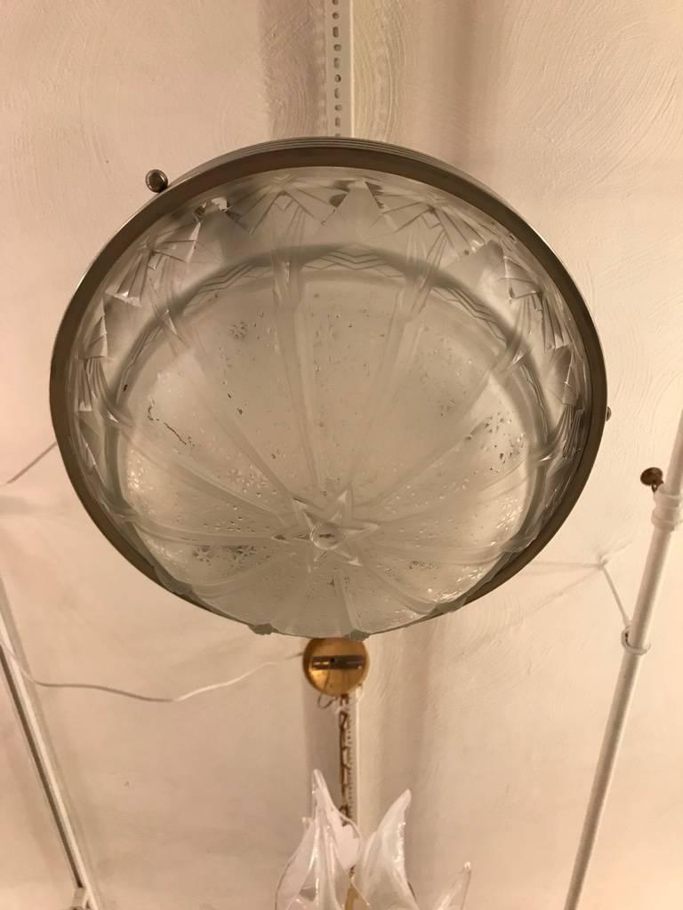 French Art Deco Geometric Chandelier Signed by Muller Frères Luneville In Excellent Condition For Sale In North Bergen, NJ