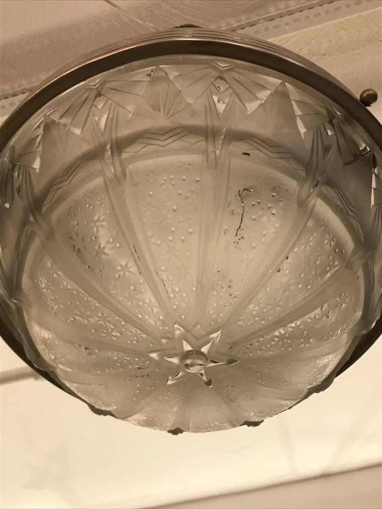 French Art Deco Geometric Chandelier Signed by Muller Frères Luneville For Sale 2