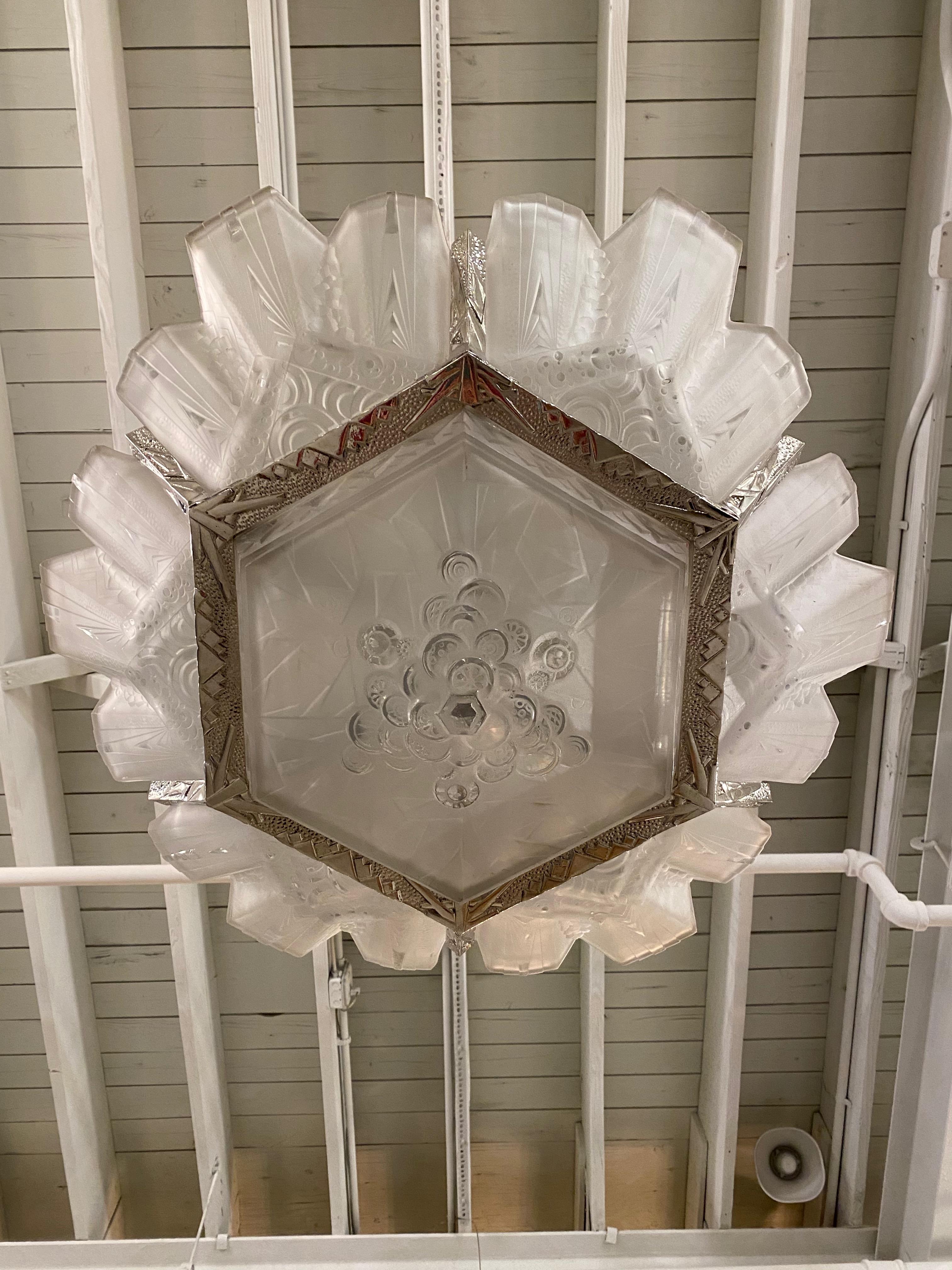 French Art Deco Geometric Chandelier Signed by Muller Frères Luneville 2