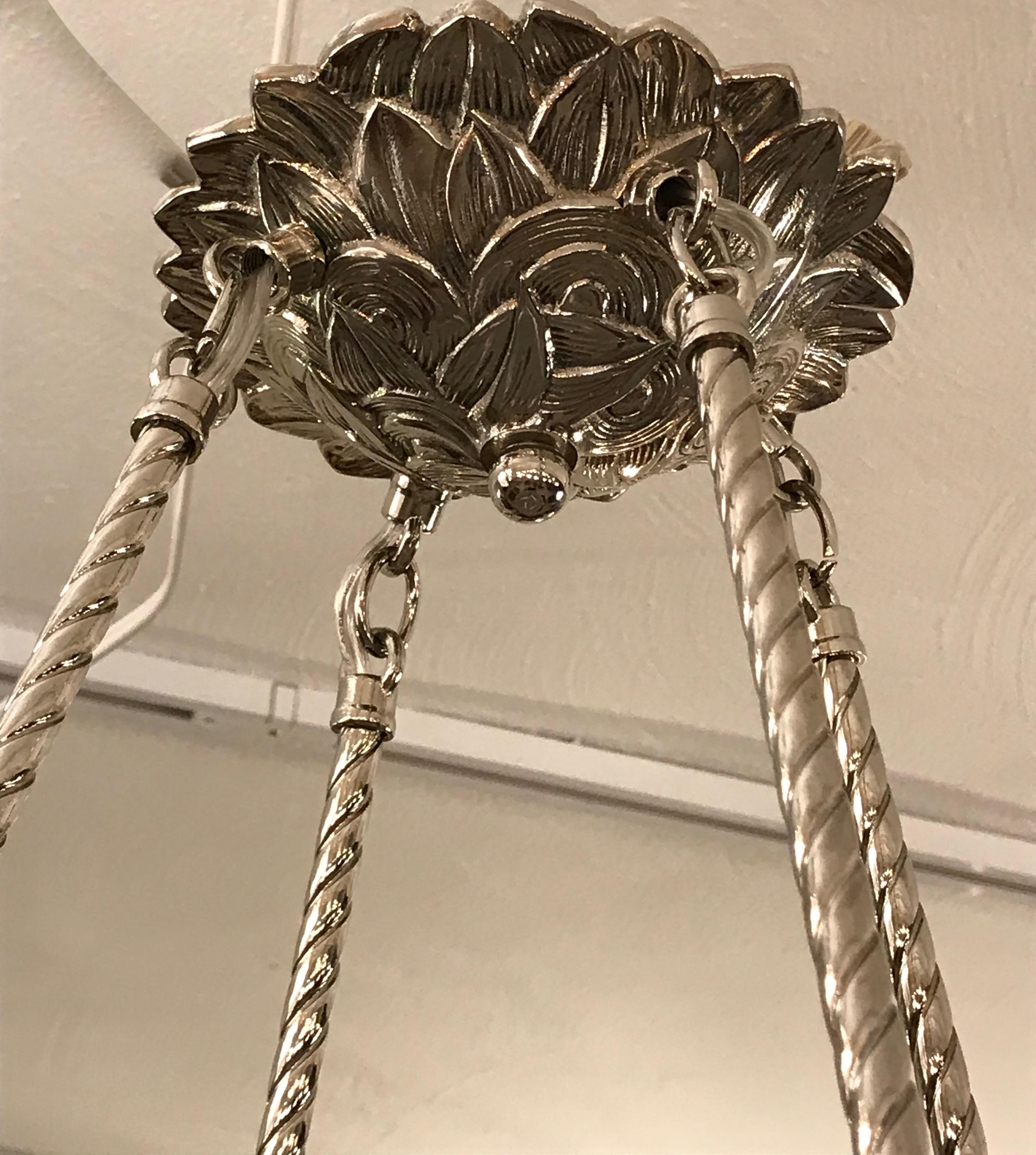 French Art Deco Geometric Chandelier Signed by Muller Frères Luneville For Sale 5
