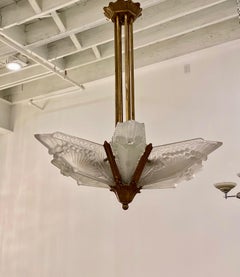 French Art Deco Geometric Chandelier Signed by Schneider
