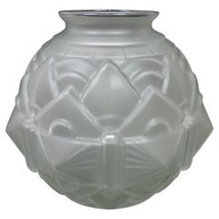 French Art Deco Geometric Design Frosted Glass Ball Vase