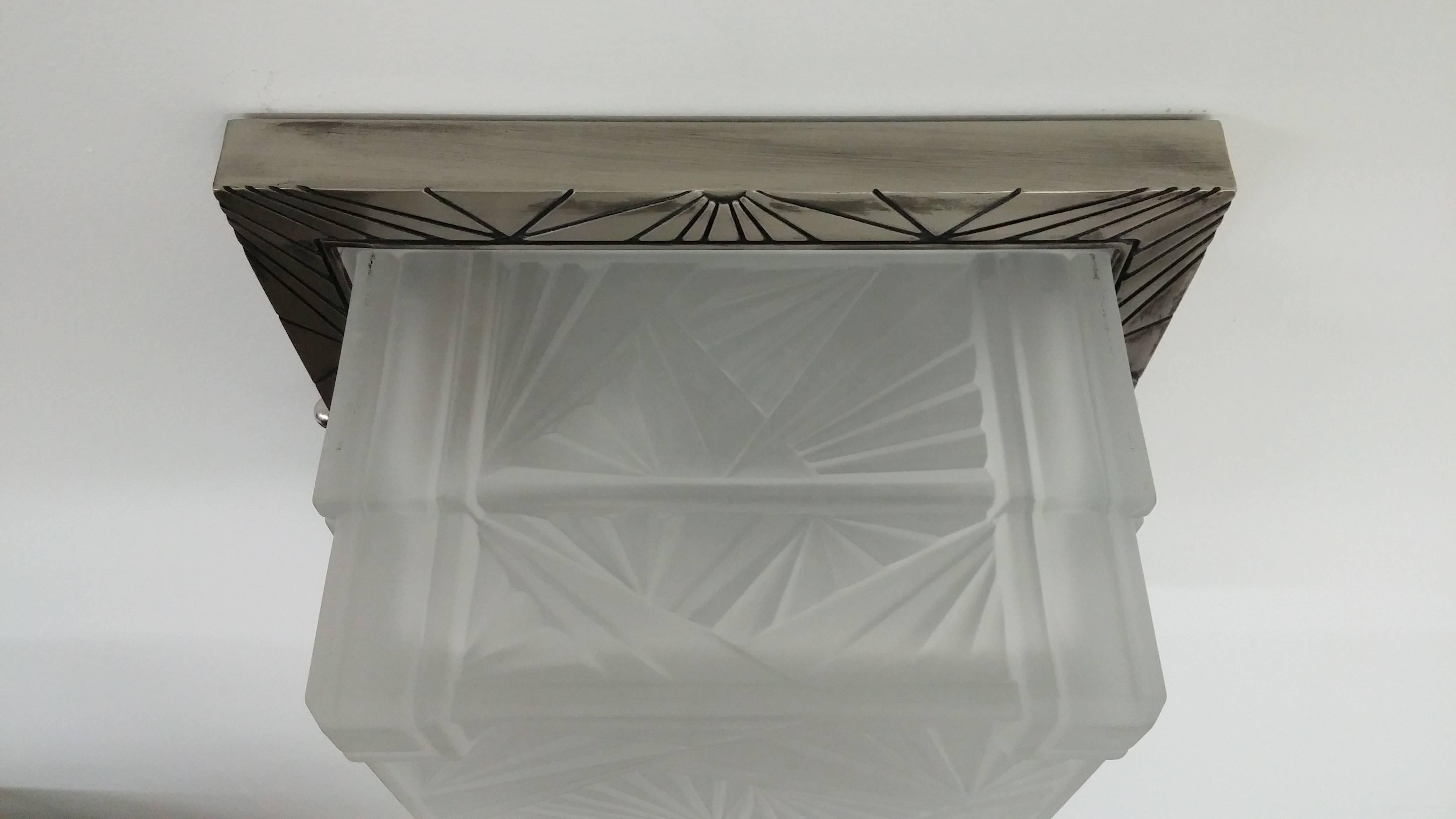 French Art Deco Geometric Flush Mount or Sconces For Sale 2