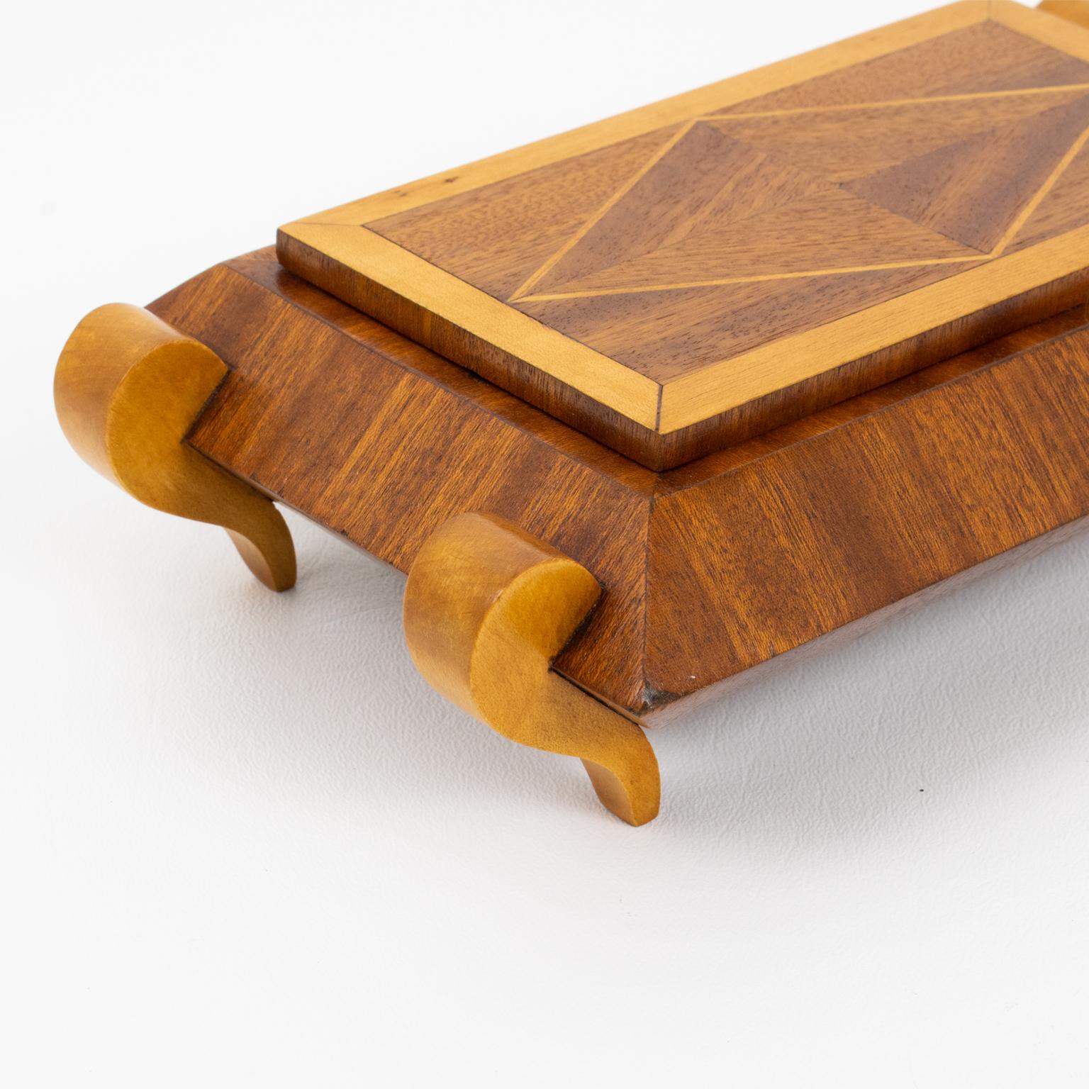 Scatola francese Art Déco in legno intarsiato geometrico in vendita 4