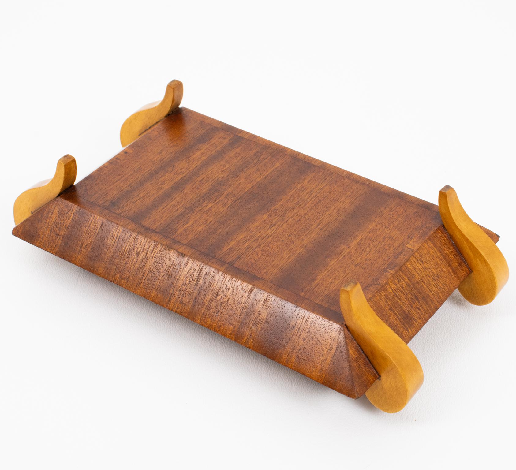 Scatola francese Art Déco in legno intarsiato geometrico in vendita 5