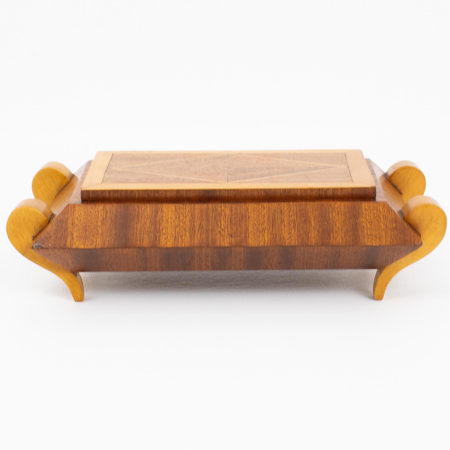 Scatola francese Art Déco in legno intarsiato geometrico in vendita 6