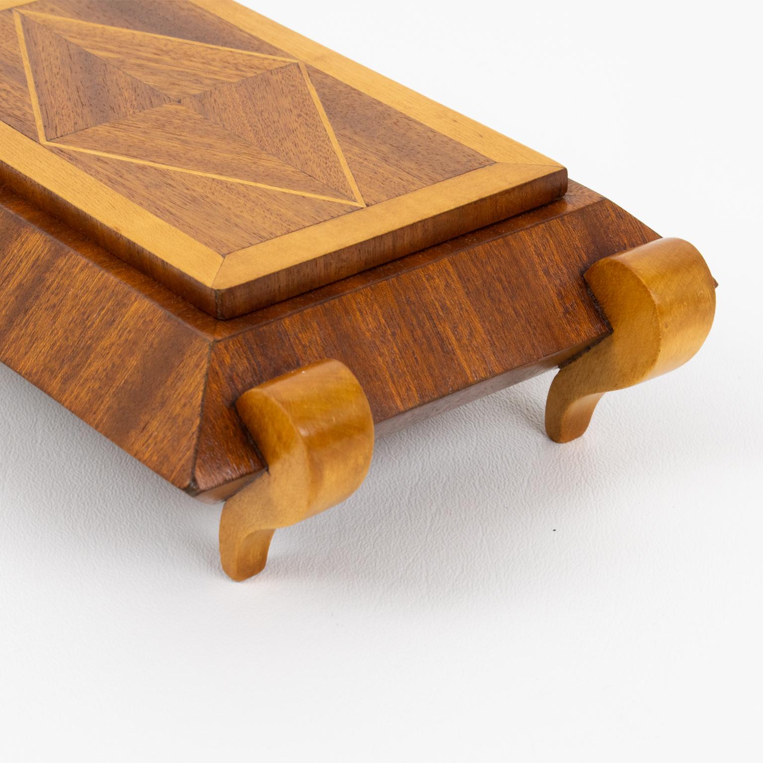 Scatola francese Art Déco in legno intarsiato geometrico in vendita 3