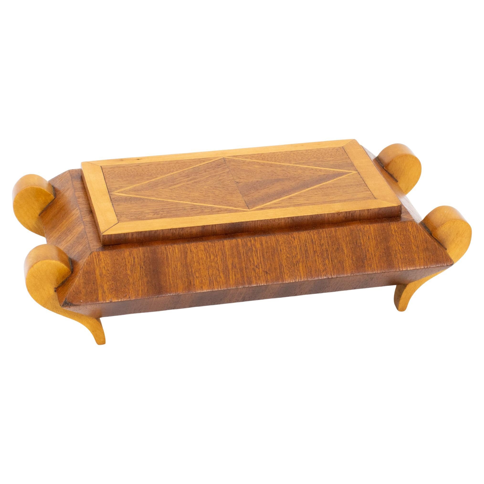 French Art Deco Geometric Marquetry Wood Box