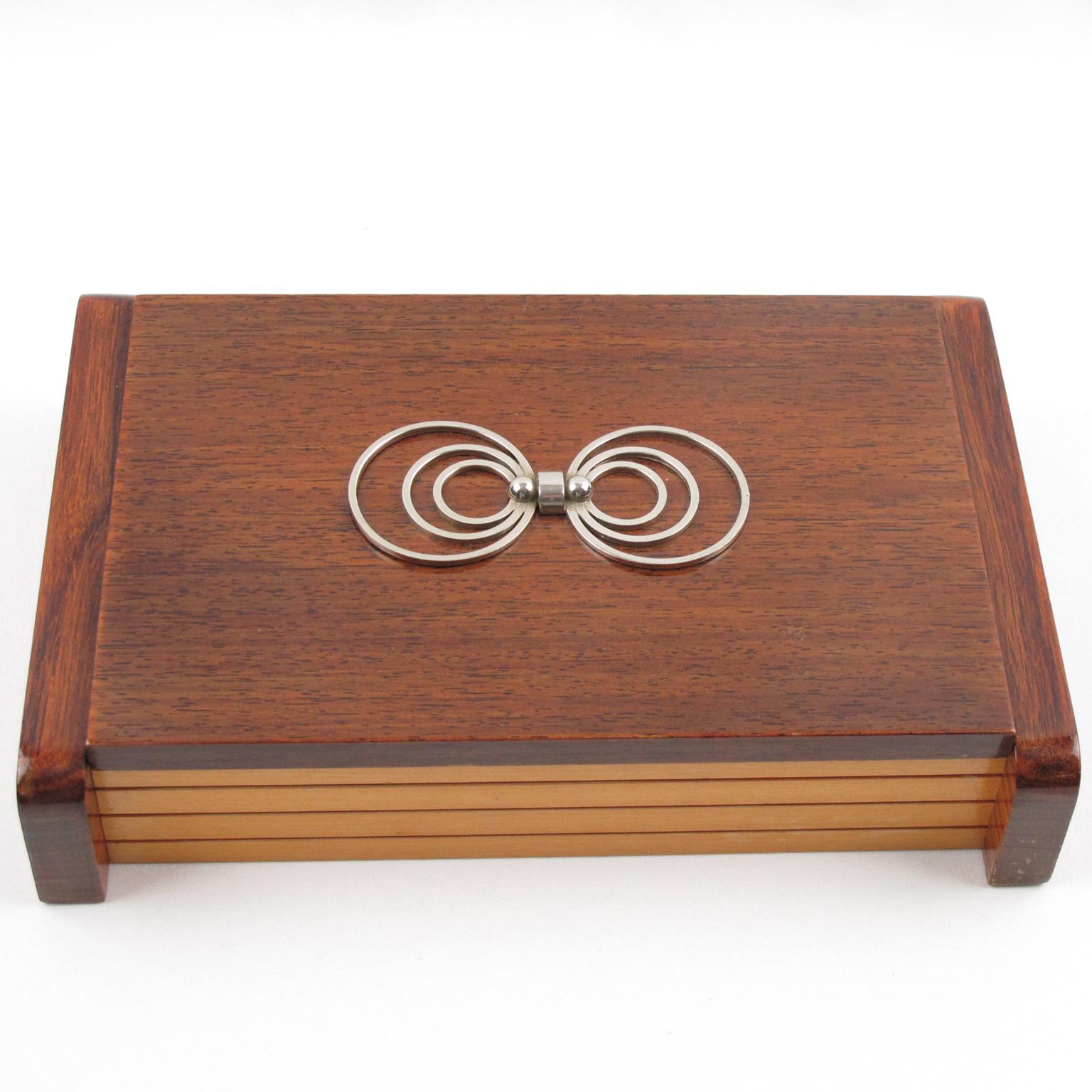 Metallo French Art Deco Geometric Metal and Wood Box, 1930s in vendita