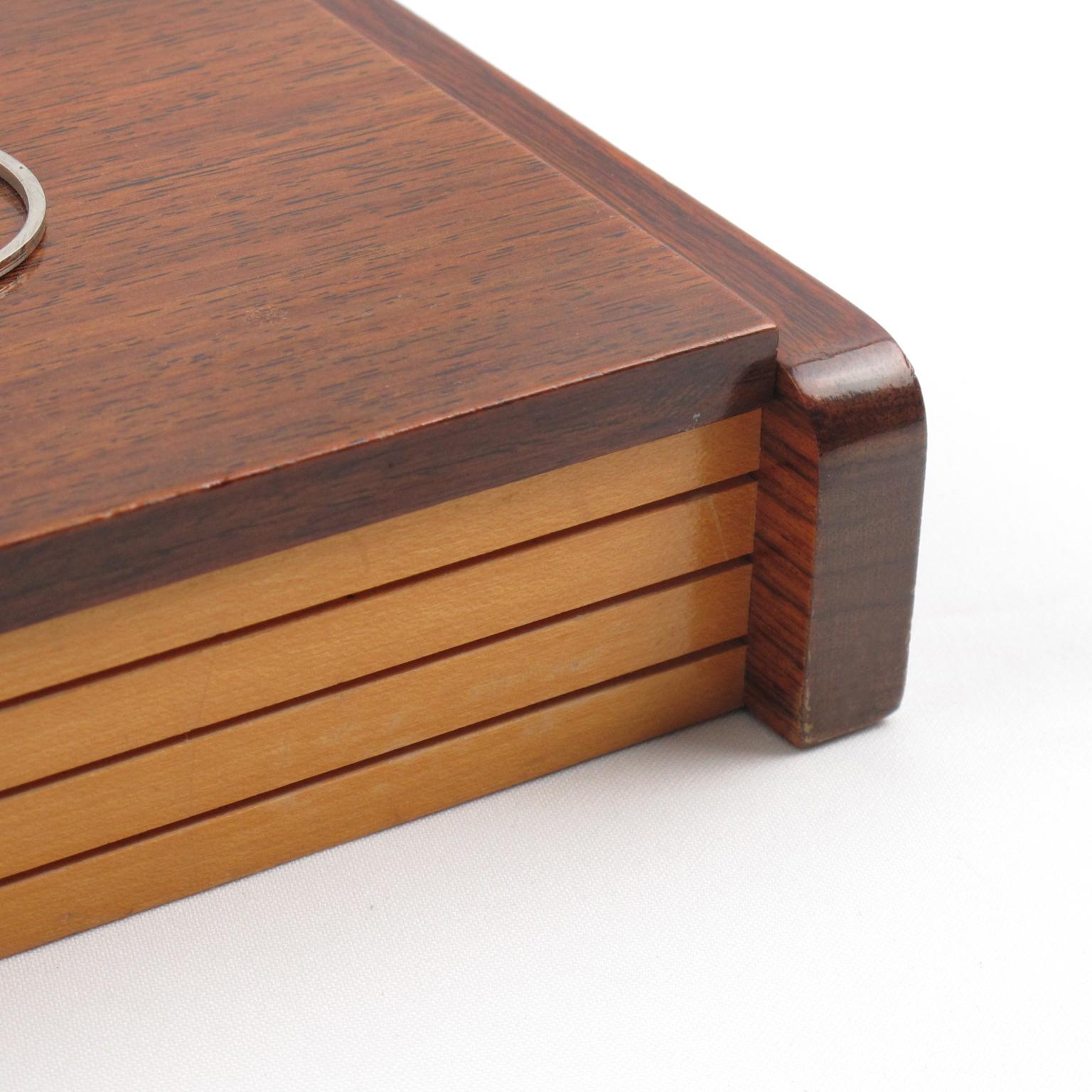 Metallo Scatola geometrica francese Art Deco in metallo e Wood, anni '30 in vendita