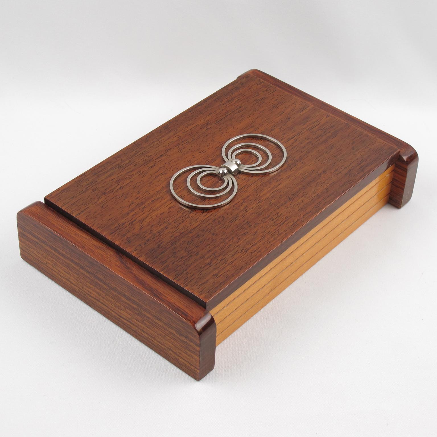 Scatola geometrica francese Art Deco in metallo e Wood, anni '30 in vendita 1