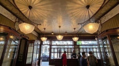 French Art Deco Geometric Pressed Glass Pendant Light, 5 Available