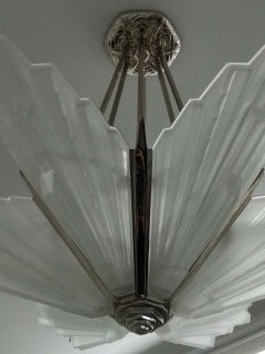French Art Deco Geometric Six-Panel Chandelier by Sabino