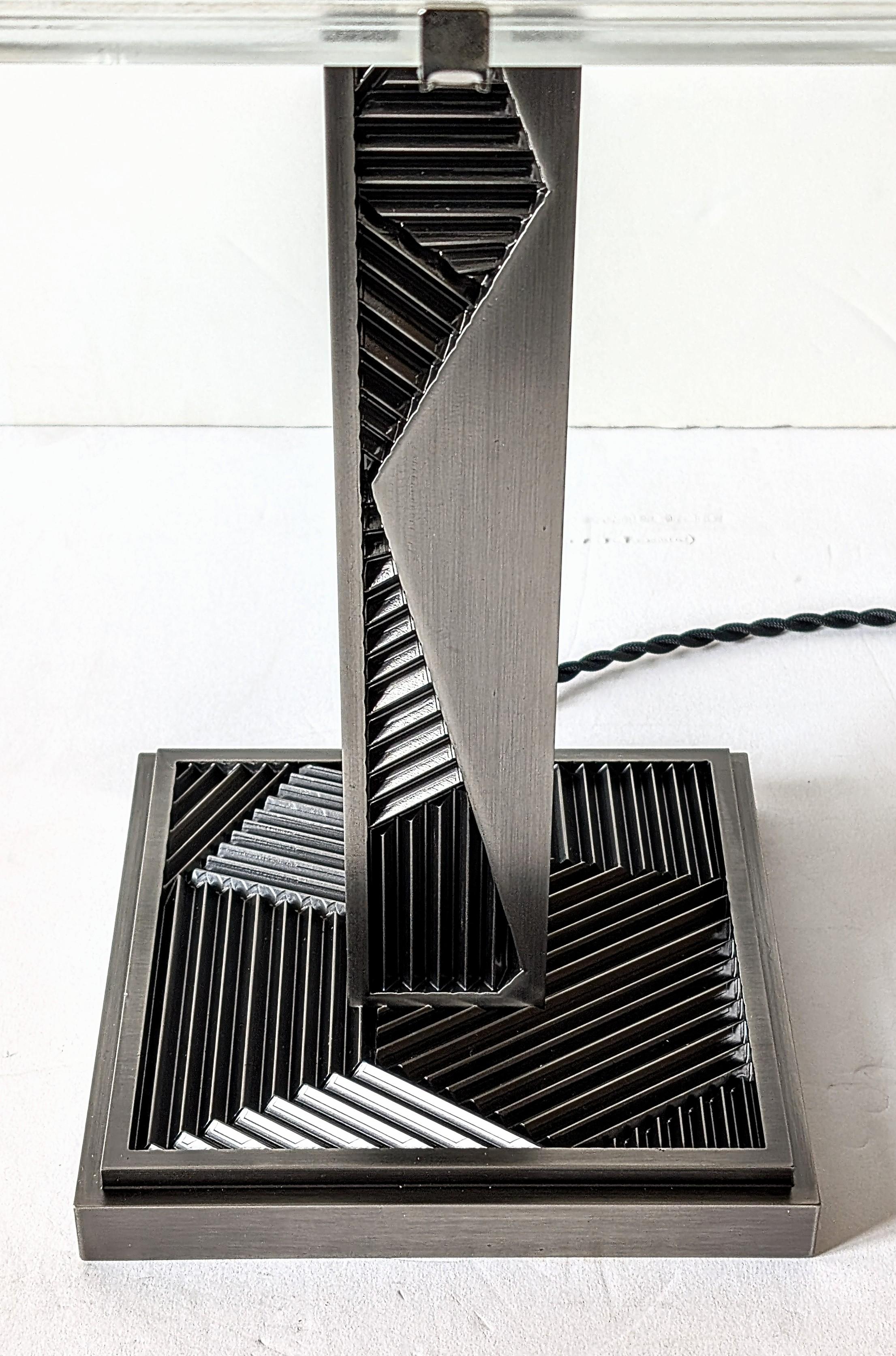 French Art Deco Geometric Table Lamp Signed by Sabino (pair available) For Sale 5