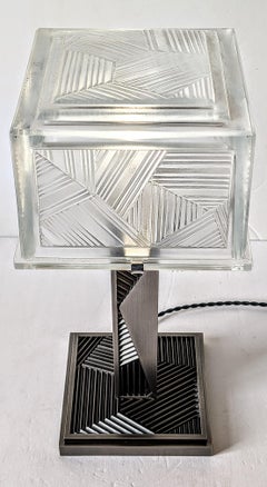 French Art Deco Geometric Table Lamp Signed by Sabino (pair available)
