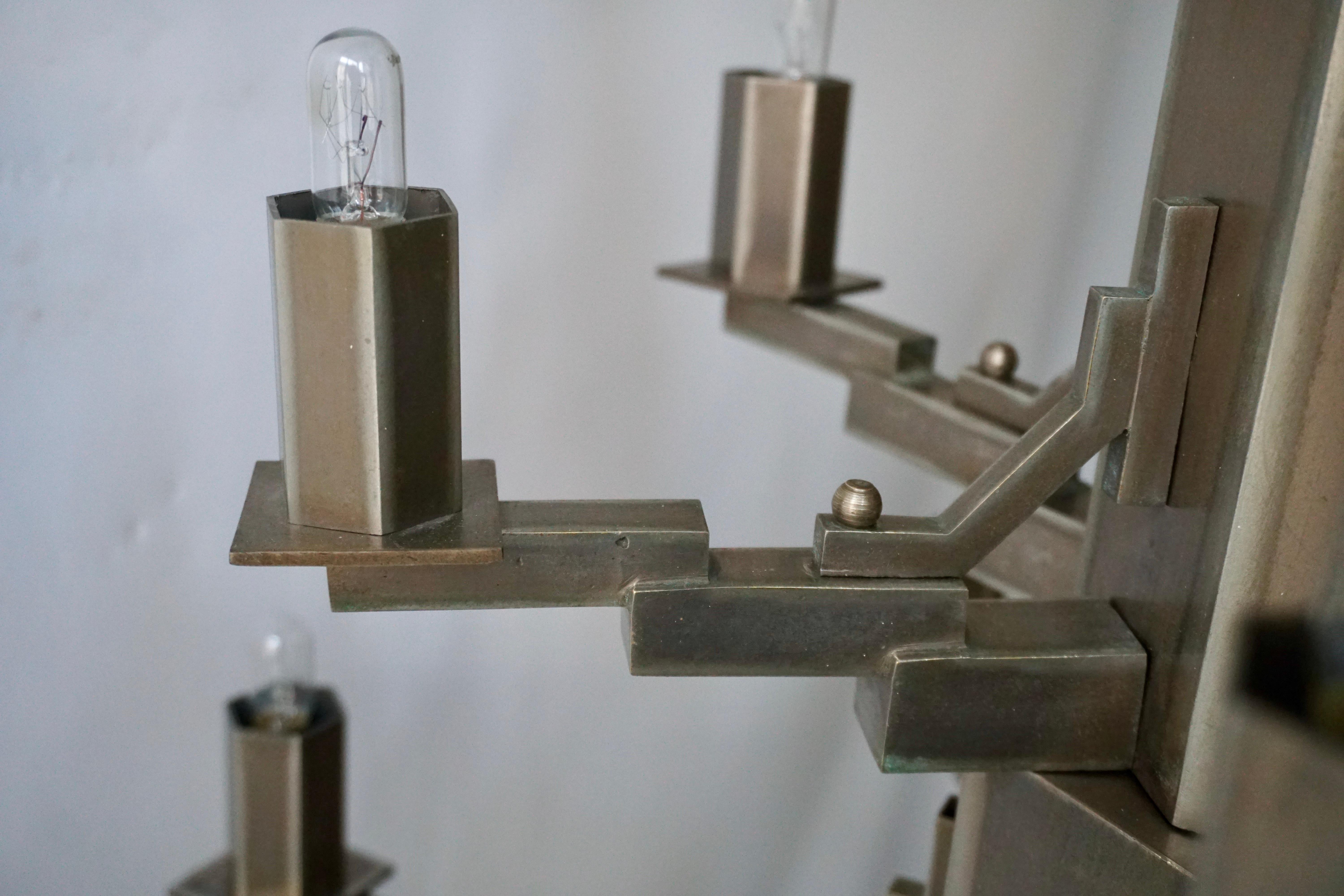 French Art Deco Geometric Tiered Steel Chandelier 8