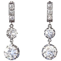 French Art Deco GIA 1.11 Carat and 1.36 Carat Diamond Platinum Drop Earrings
